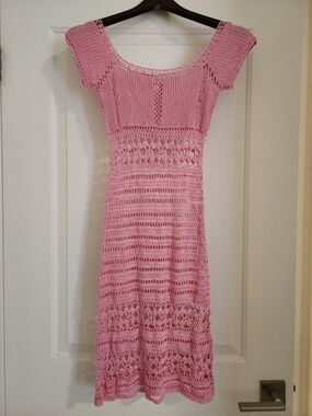 Hugo Buscati Pink Crochet Midi Dress